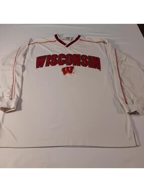 Vintage Lee Sports Long Sleeve Wisconsin Badgers Men's White Shirt V-Neck Size L